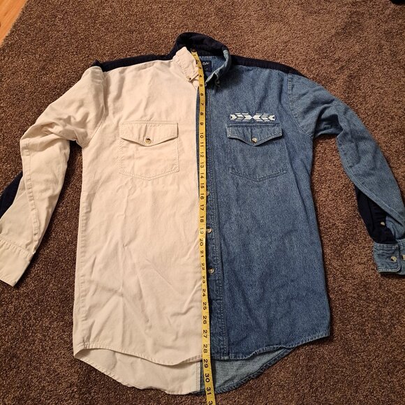 VTG Wrangler Western Shirt Color Block Aztec Embroidered Denim Long Sleeve Small - Picture 6 of 8